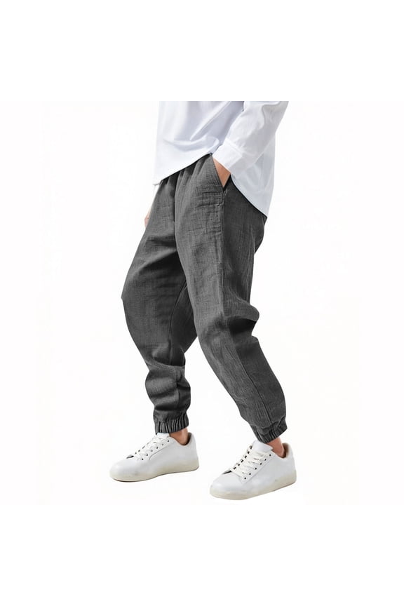 Boy's Long Pants,Casual Bottoms for Children,Boys Girls Linen Pants Elastic Cuff Pocket Trousers for Kids Youth Summer Daily Pants