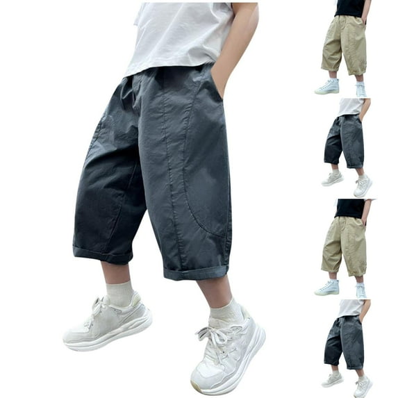 HBGVBA Boy's Summer Shorts,Casual Bottoms for Boy,Boys 4 To 14 Years Elastic Waist Cargo Shorts Lightweight 3/4 Length Outdoor Daily Bottoms