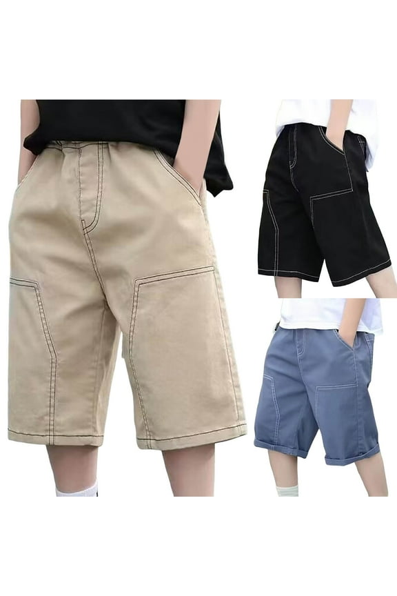 Boy's Summer Shorts,Casual Bottoms for Boy,Boys 4 To 15 Years Solid Color Cargo Shorts Side Pockets Athleisure Lightweight Bottoms