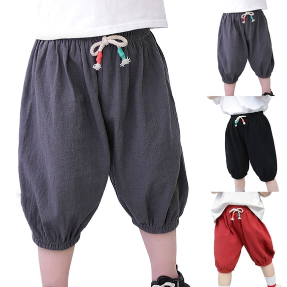 HBGVBA Boy's Summer Shorts,Casual Bottoms for Boy,Unisex Toddlers 2 To 8 Years Linen Bloomers Solid Color Lightweight Daily Wear Bottoms