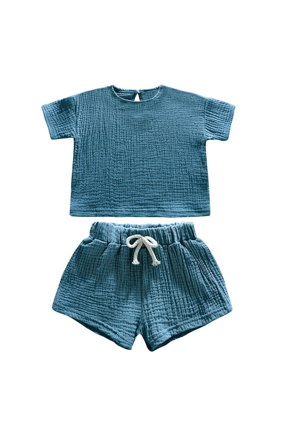 Boy's and Girl's Summer 2 Piece Outfit Set,Solid Color Short Sleeve Tops and Summer Shorts,Boys Fashion Solid Short Sleeve Top Shorts Set