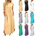 thumbnail image 1 of HBGVBA Casual Maxi Dresses for Women T Shirt Dress 3/4 Sleeve Crewneck Side Slit Pocket Loose Soft Stretchy Dress, 1 of 6