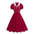 thumbnail image 1 of HBGVBA Casual Midi Dress for Women,Short Sleeve Dresses,Solid Color Lapel Collar Loose V-Neck Midi Dress, 1 of 5