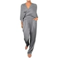 thumbnail image 1 of HBGVBA Casual Plus Size Set for Women,2 Piece Matching Outfits,Summer V-Neck Solid Color Satin Short Sleeve Top Long Pants Outfit Set, 1 of 5