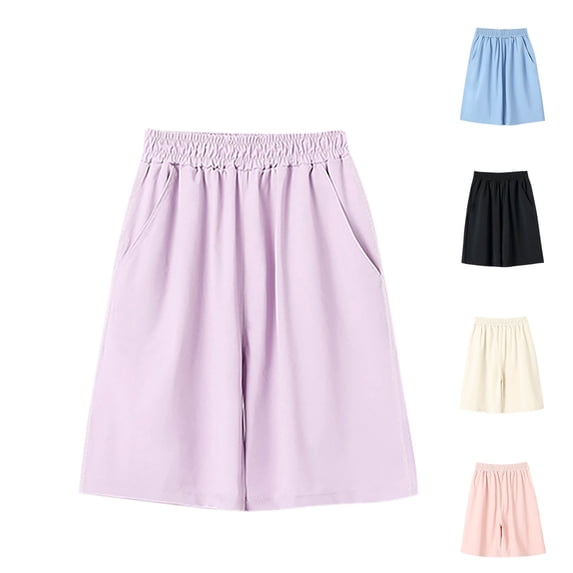 HBGVBA Children Short Pants,Girls Summer Shorts,Boys Girls Solid Color Athleisure Fast Drying Ice Silk Five Quarter Length Casual Comfortable Shorts for Kids Youth