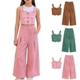 thumbnail image 1 of HBGVBA Girl's 2 Piece Denim Set,Short Tank Tops and Full Length Jean Pants,3-13 Years Solid Cami Denim Top Wide Leg Jeans Set, 1 of 4
