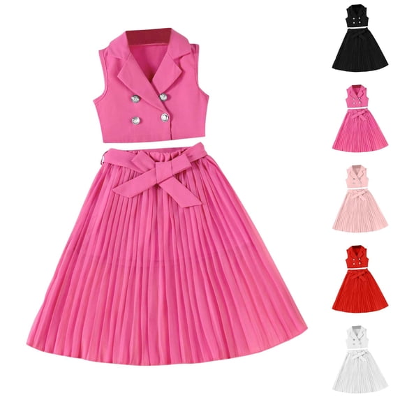 HBGVBA Girl's 2 Piece Outfit Suits,Sleeveless Vests and Pleated Skirts,2-8 Years Fashion Lapel Sleeveless Top Pleated Skirt Set