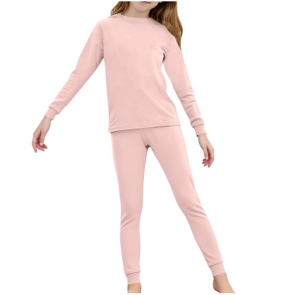HBGVBA Girl's 2 Piece Set Thermal Underwears Base Layer Set Long Sleeve Shirt Long Johns Casual Soft for Cold Weather