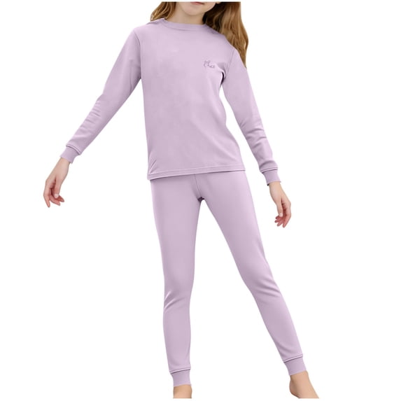 HBGVBA Girl's 2 Piece Set Thermal Underwears Base Layer Set Long Sleeve Shirt Long Johns Casual Soft for Cold Weather