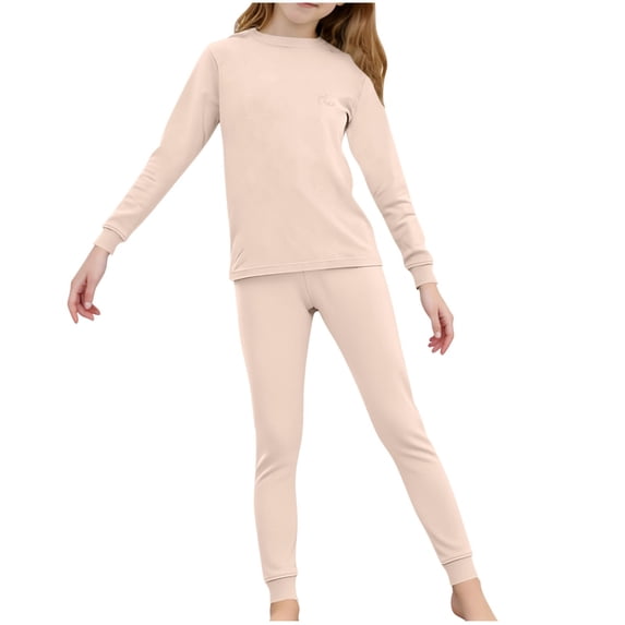 HBGVBA Girl's 2 Piece Set Thermal Underwears Base Layer Set Long Sleeve Shirt Long Johns Casual Soft for Cold Weather