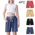 thumbnail image 1 of HBGVBA Girl's 4 Pack Summer Shorts,Casual Solid Color Shorts with Pocket,2-12 Years 4 Pack Solid Color Linen Sport Shorts Yellow Red Black Navy for Boys Girls, 1 of 5
