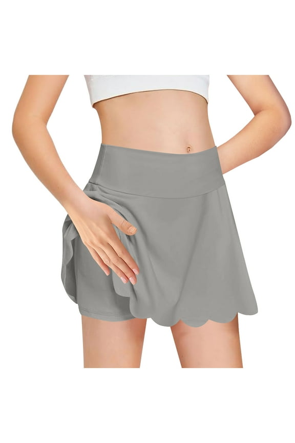 Girl's A-Line Active Skirts,Tennis Core Skort with Built-in Shorts,Kids Fashion Solid Loose High Waist A-Line Ruched 2-in-1 Active Skort