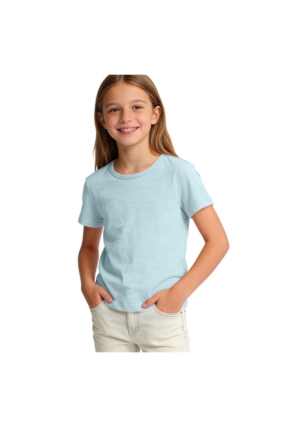 Girl's Basic Short Sleeve Tee,2-14 Years Slub Cottons Breathable Soft Crew Neck Tee Tops