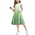 thumbnail image 1 of HBGVBA Girl's Casual Gradient Color Dresses,Summer Short Sleeve Sundress,4-14 Years Crew Neck 3-Tiered Cake A-Line Knee-Length Dress, 1 of 5