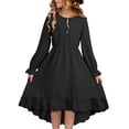 thumbnail image 1 of HBGVBA Girl's Casual Long Sleeve Dresses,High Low Tendy Sundress,4-15 Years Linen Crew Neck Maxi Dress with Ruffled Hem, 1 of 4