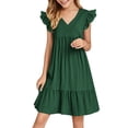 thumbnail image 1 of HBGVBA Girl's Casual Ruffle Dresses,Summer V-Neck Sundress,Summer Solid Color V-Neck Petal Sleeve Breathable Princess Dress, 1 of 5