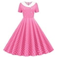 thumbnail image 1 of HBGVBA Girl's Casual Short Sleeve Dresses,Summer Turndown Collar Sundress,5-14 Years Style Polka Collared Waist Cinched Button Dance Dress, 1 of 5