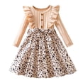 thumbnail image 1 of HBGVBA Girl's Knit Dress Ruffle Long Sleeve Crew Neck Dresses Small Floral Print Layer Party Formal Outfit Fall Winter Arrival 2-7 Years, 1 of 5