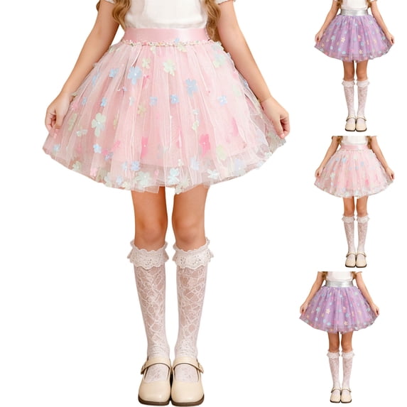 HBGVBA Girl's Layered Mesh Skirt,Ballroom Dance Birthday Skirt,Kids Stylish Versatile Mesh Short Comfortable Casual Skirt