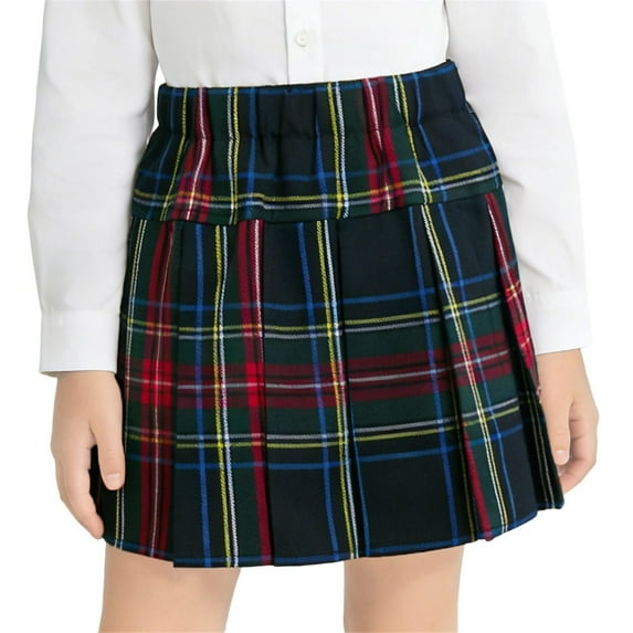 HBGVBA Girl's Plaid Pleated Skirts,Elastic Waist Casual Skirt,Kids 2-12 Years Classic Plaid Pleated Short Style Casual Skirt