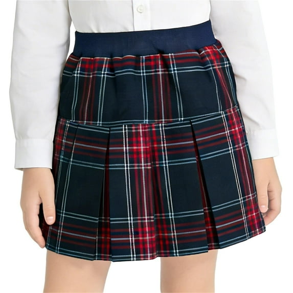 HBGVBA Girl's Plaid Pleated Skirts,Elastic Waist Casual Skirt,Kids 2-12 Years Plaid Short Pleated Casual Style Outerwear Skirt