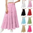 thumbnail image 1 of HBGVBA Girl's Pleated Long Skirts,Casual Flowy Skirs for Summer,Kids 4-15 Years Summer Solid Color Elastic Waist Bow Long Flared Skirt, 1 of 5
