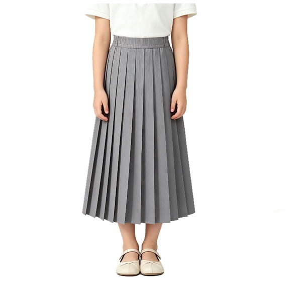 HBGVBA Girl's Pleated Long Skirts,School Uniform Skirts,Kids 11-18 Years Solid Long Preppy Style All Season Pleated Outdoor Skirt