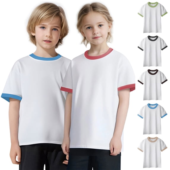 HBGVBA Girl's Short Sleeve T-Shirts,Summer Blouse for Kids,Boys Girls Solid Color Color Shirts Summer Casual Tops for 2-13 Years Kids T-Shirts