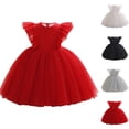 thumbnail image 1 of HBGVBA Girl's Summer Gauzy Dresses,Pleated Sleeve Casual Sundress,Toddler 3-8 Years Fashion Solid Color Patchwork Crew Neck Princess Dress, 1 of 5