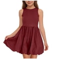 thumbnail image 1 of HBGVBA Girl's Summer Sleeveless Dresses,Breathable Pleated Sundress,4-14 Years Solid Color Crew Neck Dress with Pockets and Side Zipper, 1 of 5