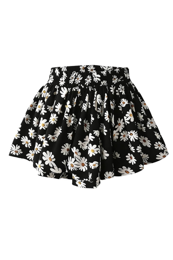 Girl's and Toddler Floral Print Short Skirt,Casual Skirs for Vacation,Kids 1-8 Years Summer Floral Fashion Princess Outdoor Skirt