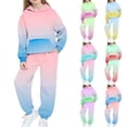 thumbnail image 1 of HBGVBA Girls 2 Piece Fleece Hoodie Set Gradient Color Pullover Sweatshirt Jogger Sweatpants Winter Warm Outfit for 4-15 Years, 1 of 5