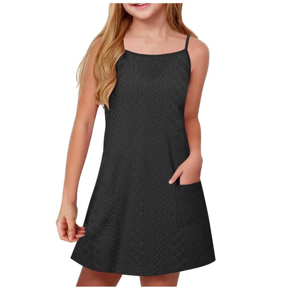 HBGVBA Girls Casual Dresses,Summer Soft Dress,5-15 Years Solid Tank Crew Neck Style Casual Fashion Dress