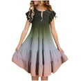 thumbnail image 1 of HBGVBA Girls Crew Neck Midi Dresses,Casual Gradient Color Sundress,6-15 Years Crew Neck Gradient Print Waist Cinched Dress with Pockets and Tiers, 1 of 4