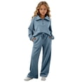 thumbnail image 1 of HBGVBA Girls Fall 2 Piece Outfits Half Zip Long Sleeve Sweatshirt Wide Leg Sweatpants with Pockets Casual Matching Set,6-8 Years, 1 of 6