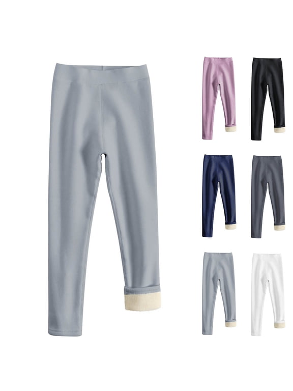 Girls Fleece Lined Leggings,Thermal Base Layer Pants Thick Warm Lining Stretchy Skinny Winter Long Trousers