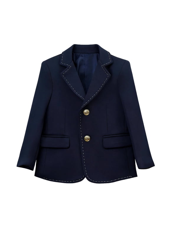 Girls Lapel Collar Blazer Jacket,Classic School Uniform British Preppy Style Outer Coat