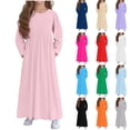 thumbnail image 1 of HBGVBA Girls Long Sleeve Maxi Dresses,Solid Color Crew Neck Sundress,4-14 Years Maxi Dress with Pockets Basic Everyday Kids Dress, 1 of 5
