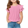 thumbnail image 1 of HBGVBA Girls Ruffle Sleeve Summer T-Shirts,5-13 Years Sleeve Ruffle Solid Color Crew Neck Tops, 1 of 5