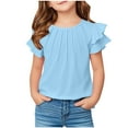 thumbnail image 1 of HBGVBA Girls Ruffle Sleeve Summer T-Shirts,5-13 Years Sleeve Ruffle Solid Color Crew Neck Tops, 1 of 5
