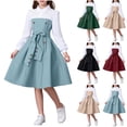 thumbnail image 1 of HBGVBA Girls School Long Sleeve Dresses,Summer Turndown Collar Sundress,8-13 Years Solid Color Collared Button Dress Classic Breathable Everyday Kids Dress, 1 of 5