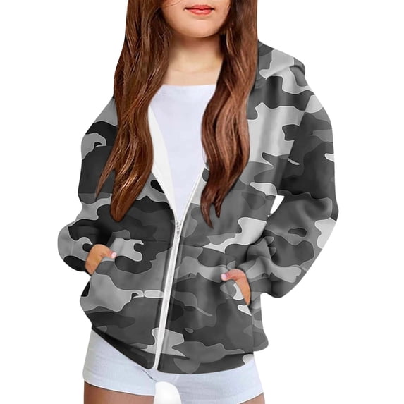 HBGVBA Girls Zip Up Jacket Hoodie,Camouflage Sweatshirt Long Sleeve Sports Jacket For Fall and Winter Daily Outfits