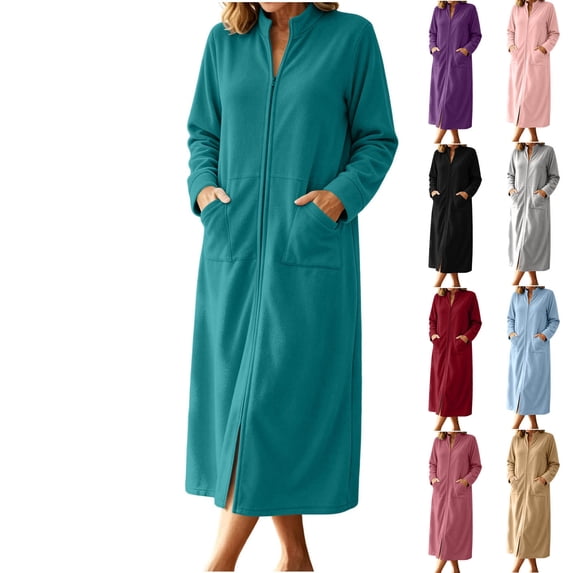 HBGVBA Hooded Robe for Women,Zip Up Absorbent Bathrobe,Thick Soft Warm Wrap Sleepwear with Pockets
