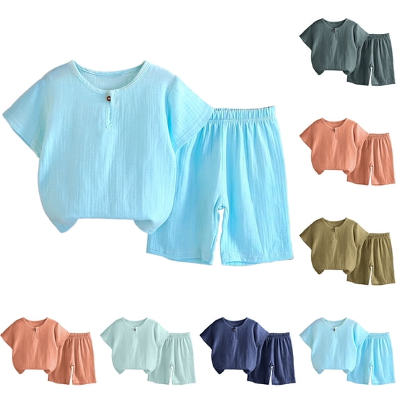 HBGVBA Linen Casual Outfit Set for Girls,Solid Color Sleeveless Tops and Wide Leg Shorts,0-6 Years Linen Short Sleeve Crew Neck Top Shorts Breathable Set