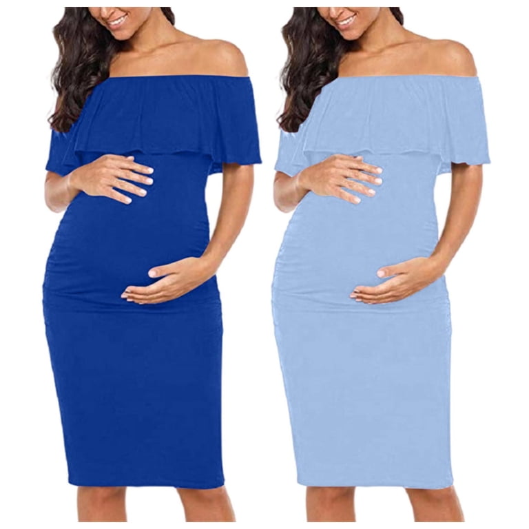 maternity one-shoulder short sleeve full length dress Ruffled One Shoulder Floral Maternity Dress Black / MEDIUM