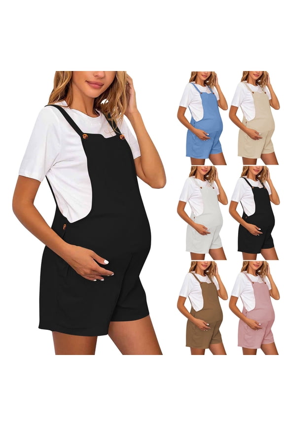 Maternity Casual Romper Sleeveless Short Jumpsuits Solid Color Short Overalls Flexible Adjustable Waist Soft Bodysuit