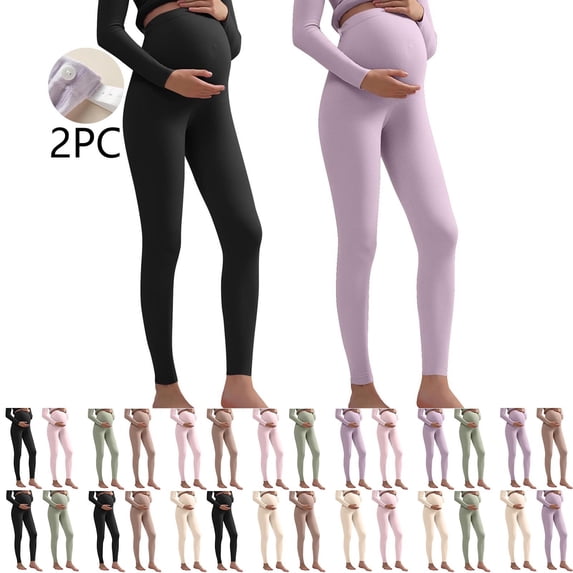 HBGVBA Maternity Leggings Fall and Winter Warm Pants Solid Color 2PC Long Adjustable Waistband Thick Warm Inner Layer Trousers Fall Winter