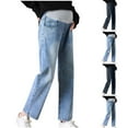 thumbnail image 1 of HBGVBA Maternity Straight Leg Jeans,Solid Color Over Belly Elastic Waist Straight Leg Denim Pants With Pockets For Pregnant Women Daily Casual Wear, 1 of 6