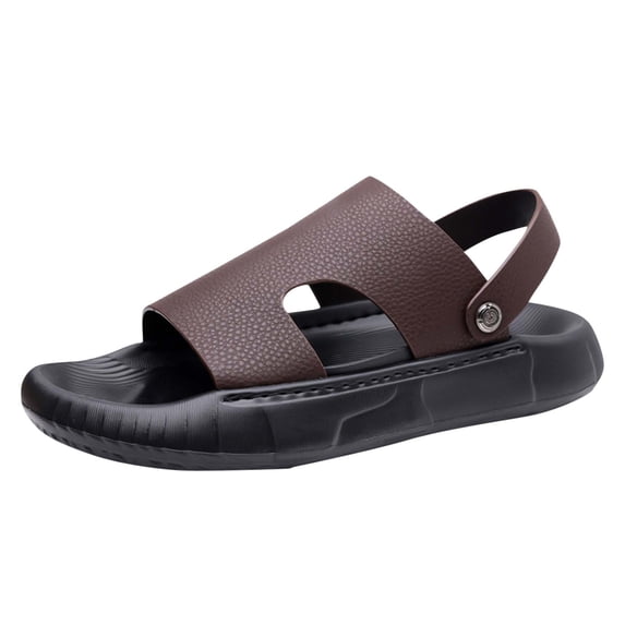 HBGVBA Men Beach Sandals Open Toe Leather Soft Leather Breathable Thick Sole Summer Casual Outdoor Shoes 39