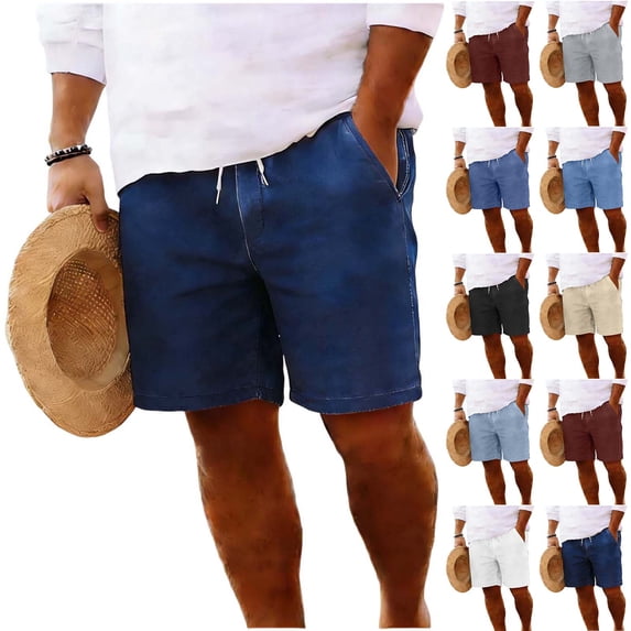 HBGVBA Men Denim Shorts Loose Straight Leg 5 Inch Pockets Elastic Waist Casual Fashion Jean Look Bottoms